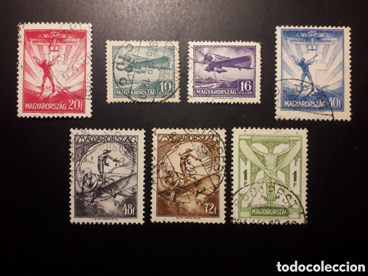 Sellos: HUNGR&Iacute;A YVERT A 26/32 SIN 33/4 SERIE CORTA USADA 1933 AVIONES Y ALEGOR&Iacute;AS, PEDIDO M&Iacute;NIMO 3&euro;