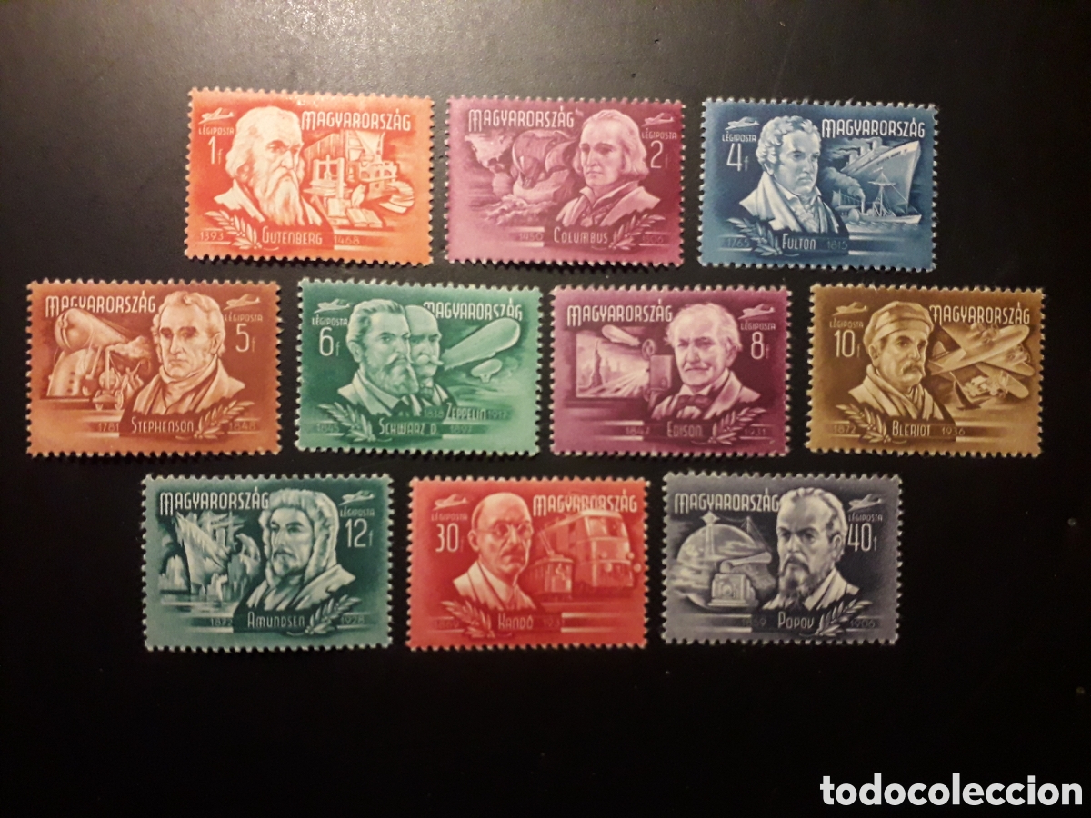 Sellos: HUNGR&Iacute;A YVERT A 70/9 SERIE COMPLETA NUEVA CON CHARNELA 1948 INVENTORES EXPLORADORES PEDIDO M&Iacute;NIMO 3&euro;