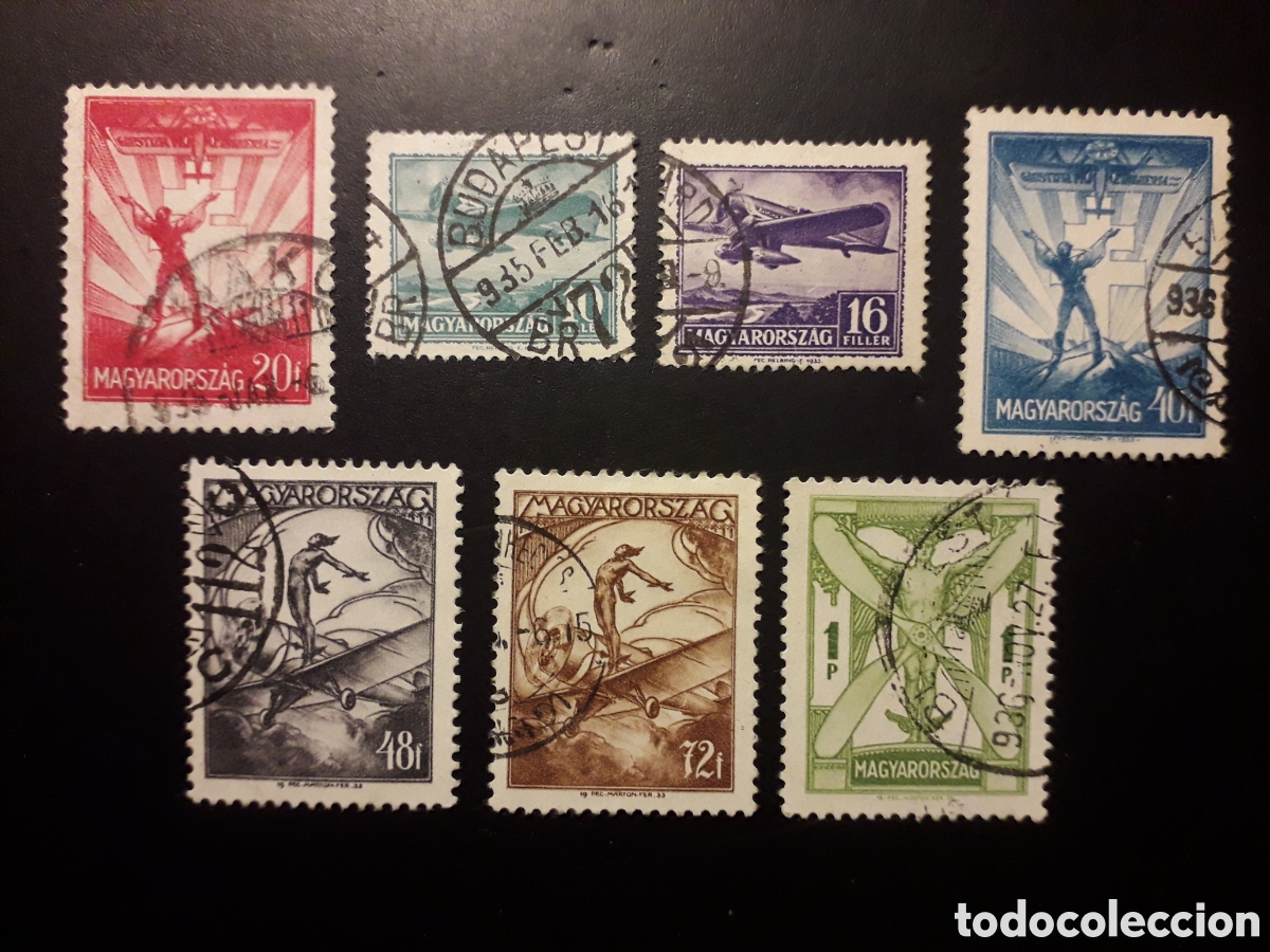 Sellos: HUNGR&Iacute;A YVERT A 26/32 SIN 33/4 SERIE CORTA USADA 1933 AVIONES Y ALEGOR&Iacute;AS, PEDIDO M&Iacute;NIMO 3&euro;
