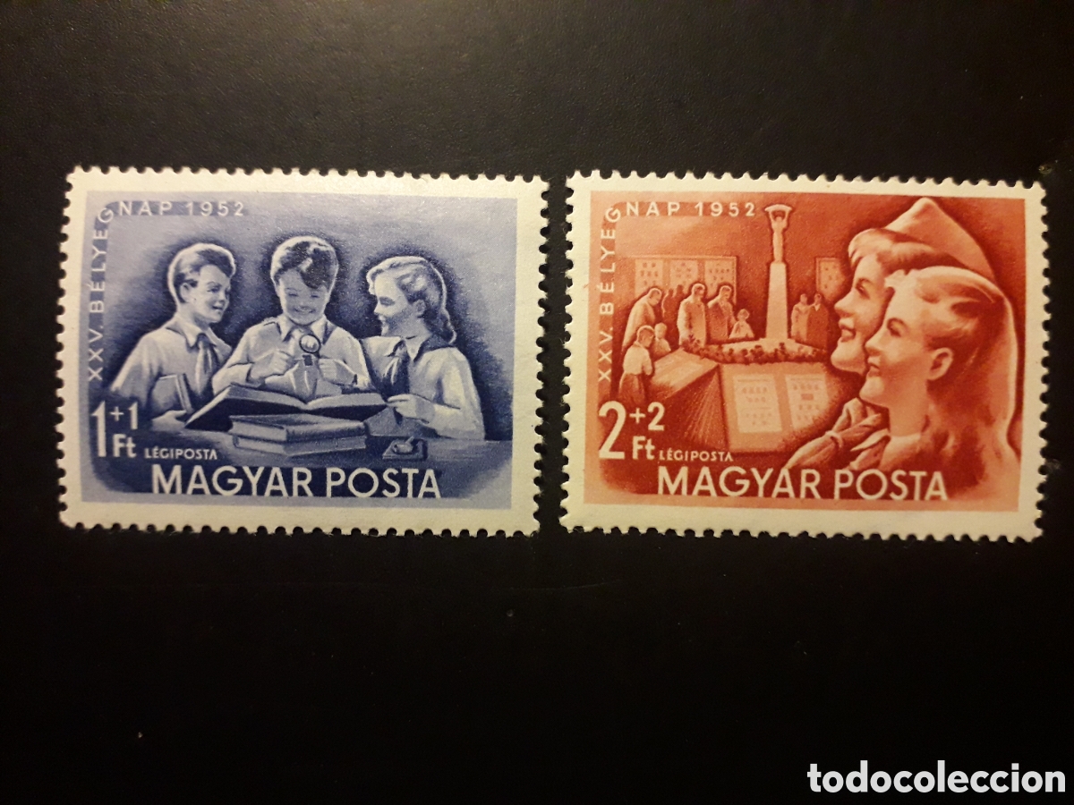 Sellos: HUNGR&Iacute;A YVERT A 134/5 SERIE COMPLETA NUEVA CON CHARNELA 1952 D&Iacute;A DEL SELLO PEDIDO M&Iacute;NIMO 3&euro;