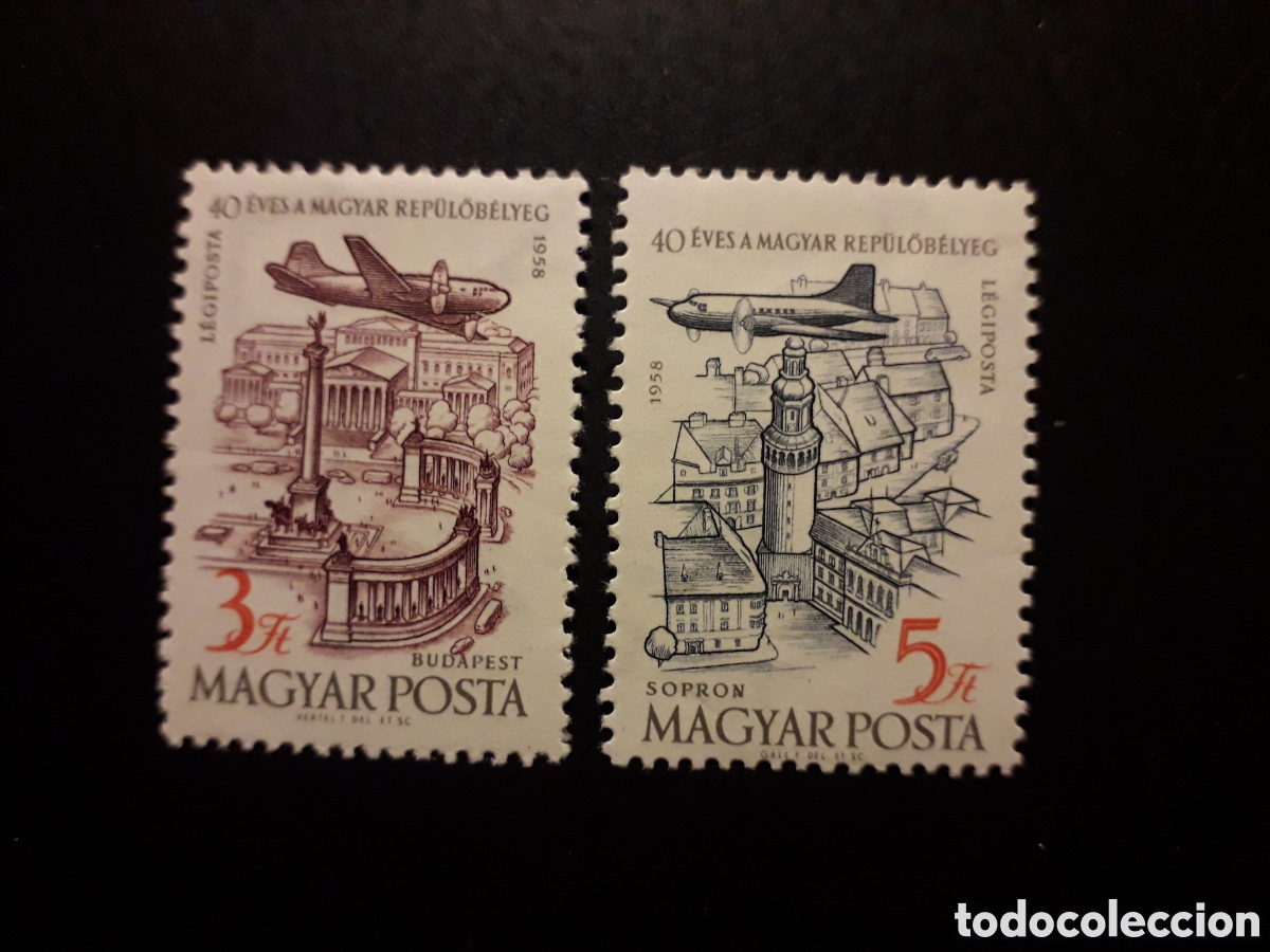 Sellos: HUNGR&Iacute;A YVERT A 211/2 SERIE COMPLETA NUEVA CON CHARNELA 1958 AVIONES Y CIUDADES PEDIDO M&Iacute;NIMO 3&euro;