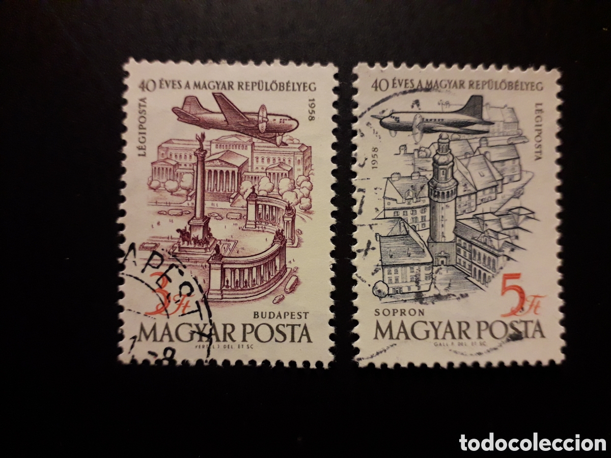 Sellos: HUNGR&Iacute;A YVERT A 211/2 SERIE COMPLETA USADA 1958 AVIONES Y CIUDADES PEDIDO M&Iacute;NIMO 3&euro;