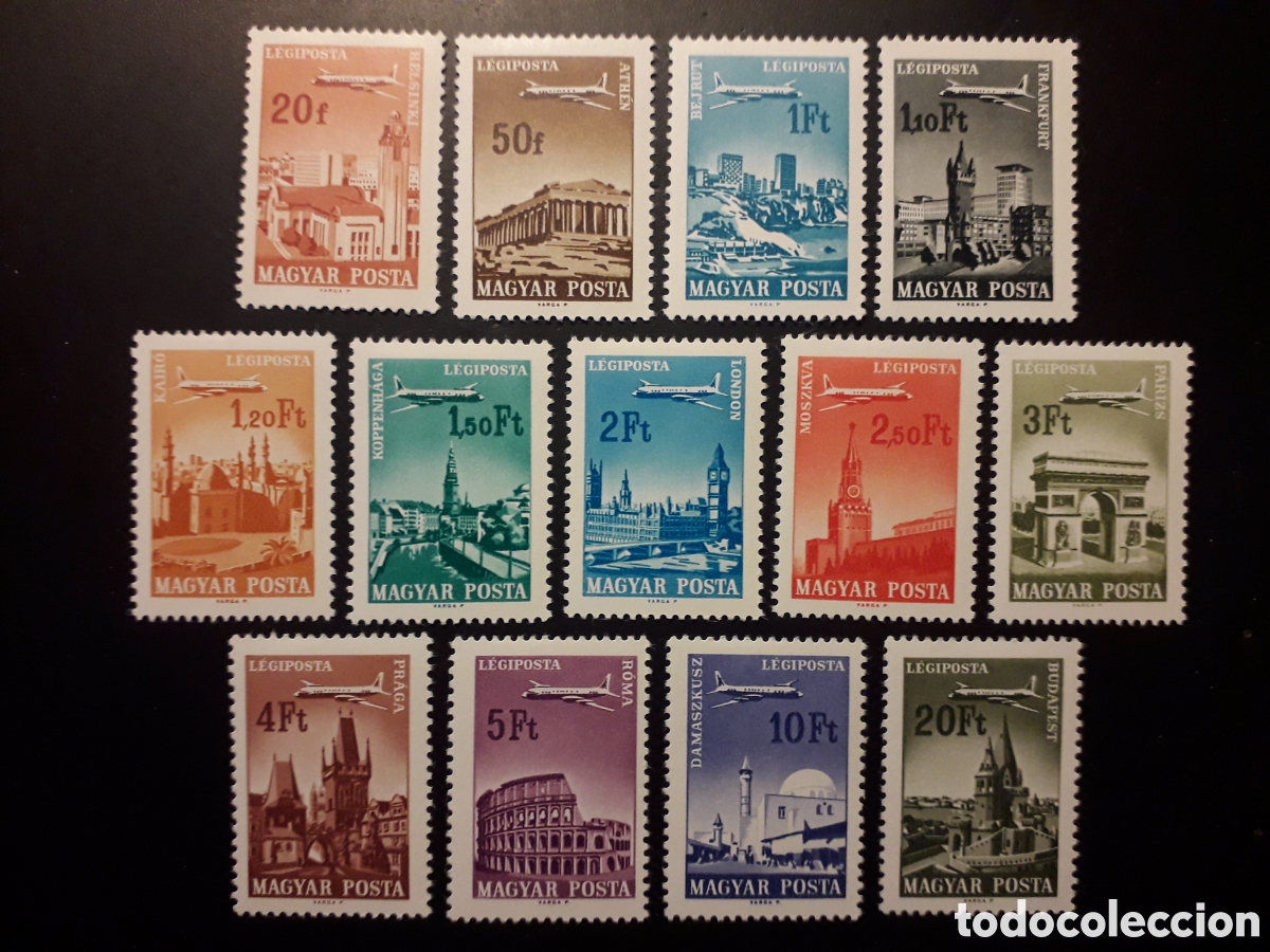 Sellos: HUNGR&Iacute;A YVERT A 279/91 SERIE COMPLETA NUEVA CON CHARNELA 1966-67 AVIONES Y CIUDAD PEDIDO M&Iacute;NIMO 3&euro;