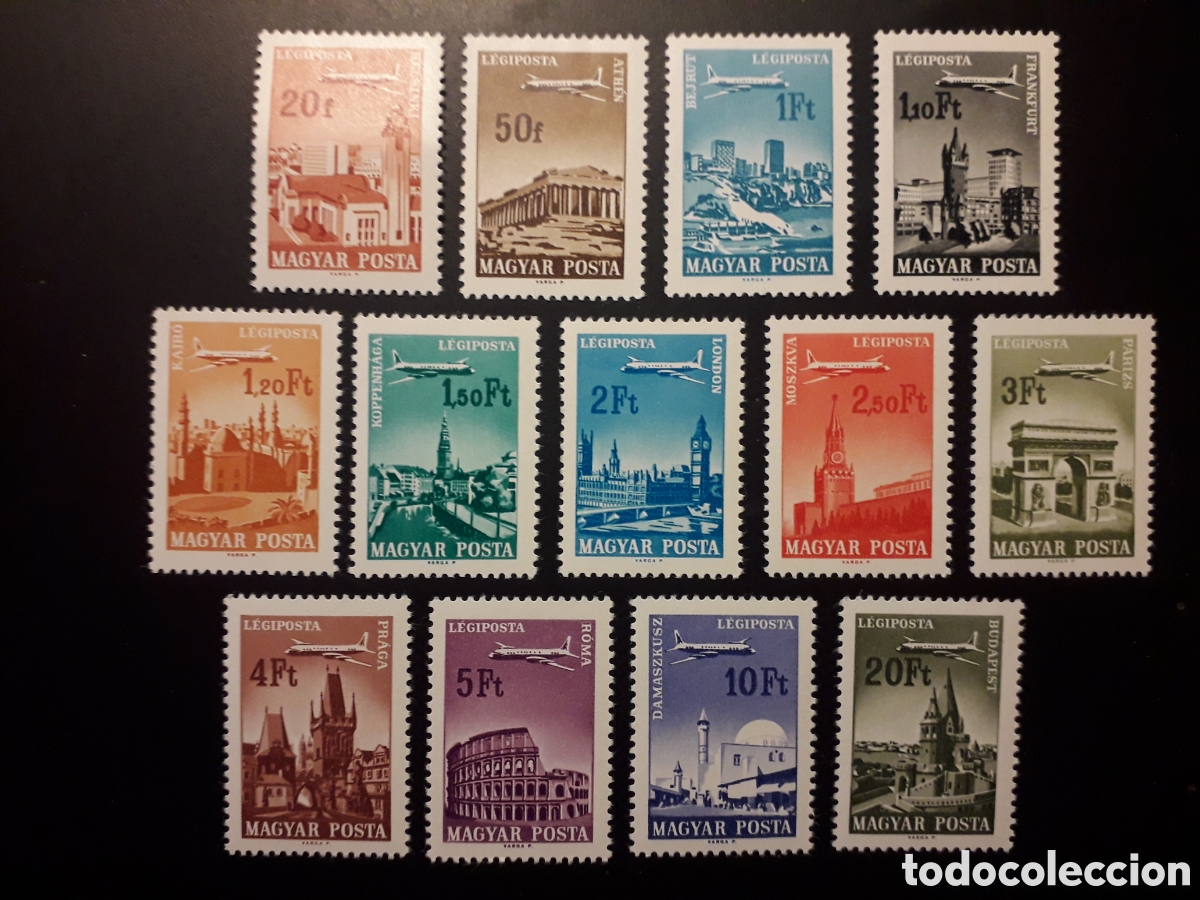 Sellos: HUNGR&Iacute;A YVERT A 279/91 SERIE COMPLETA NUEVA *** 1966-67 AVIONES Y CIUDAD PEDIDO M&Iacute;NIMO 3&euro;