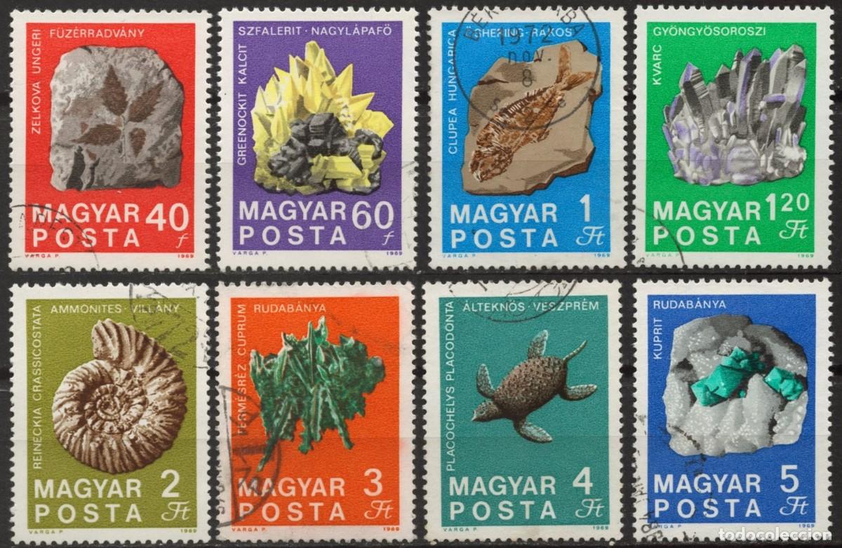 Sellos: HUNGRIA 1969 SERIE 8 STAMPS USED MNH FOSILES MINERALES TORTUGAS FOSSILS MINERALS TURTLES