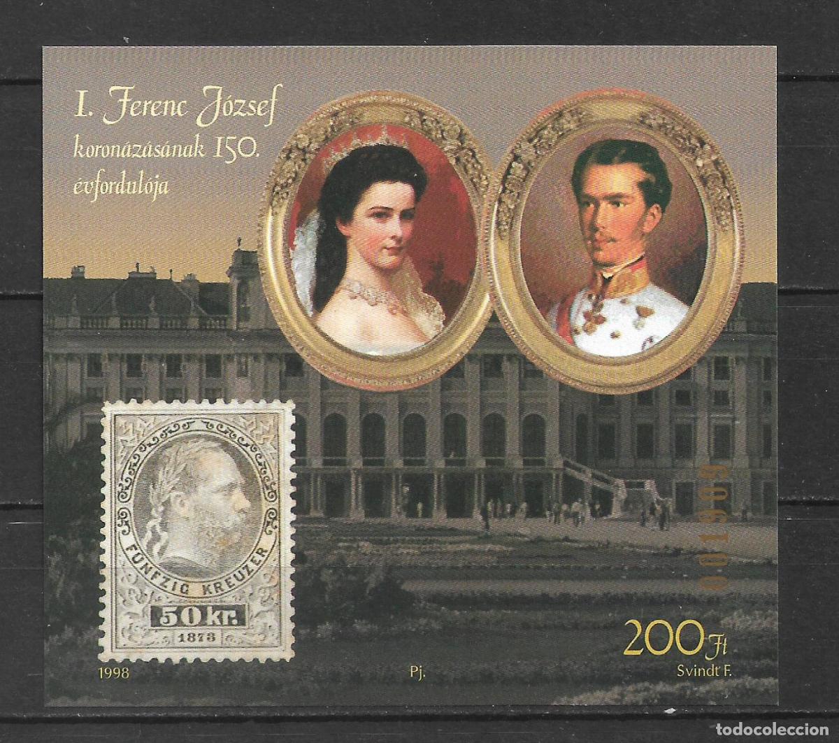 Sellos: hungria 1998 hoja recuerdo de la emperatriz isabel y el emperador francisco jose I - 24/10