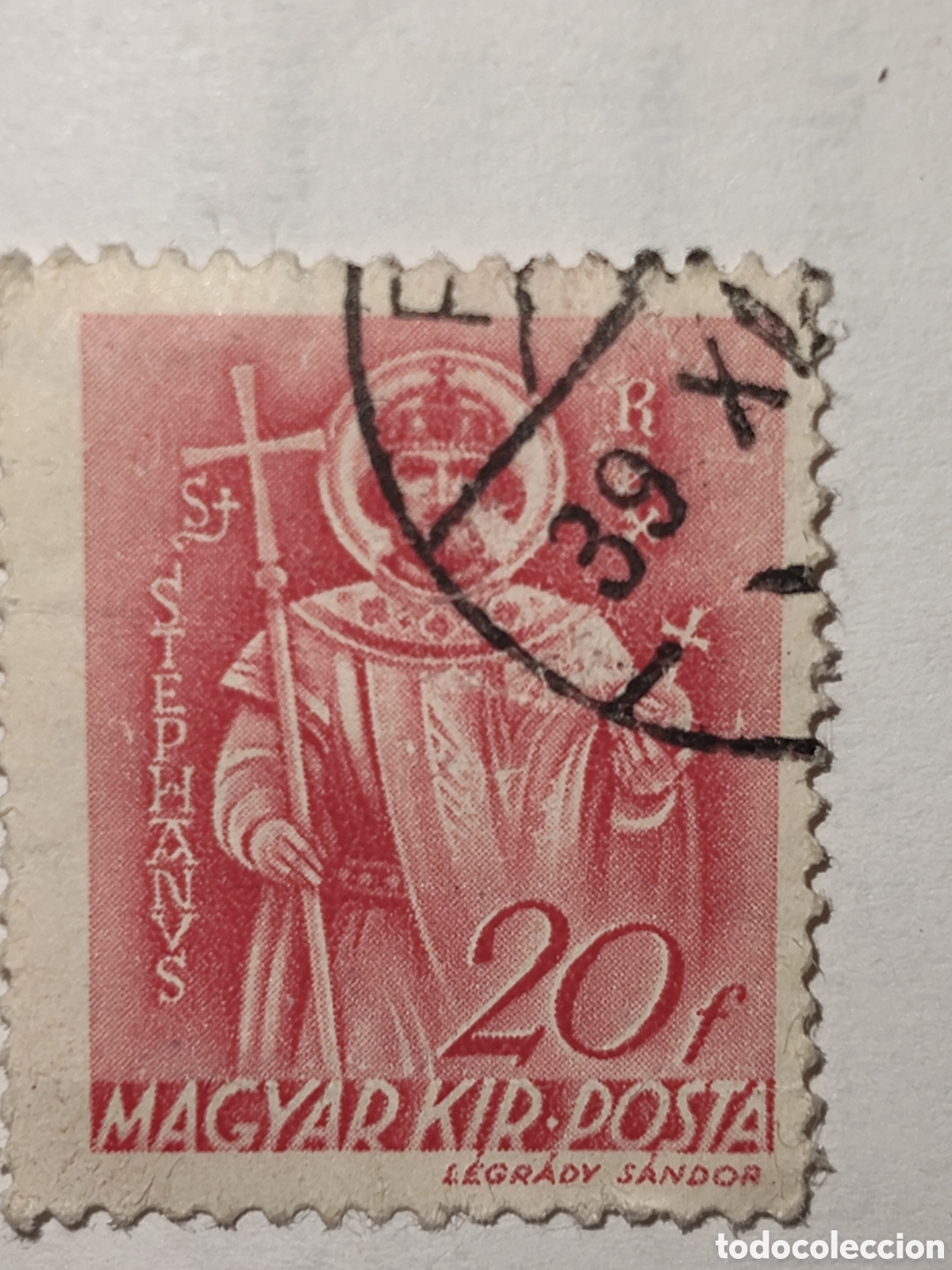 Sellos: Sello de Hungr&iacute;a efigie de San Esteban 1939 usado