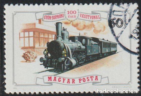 Sellos: Hungria 1976 Scott 2444 Sello * Tren Ferrocarril Locomotoras Aniversario Conexion Ferroviaria Gyor-S