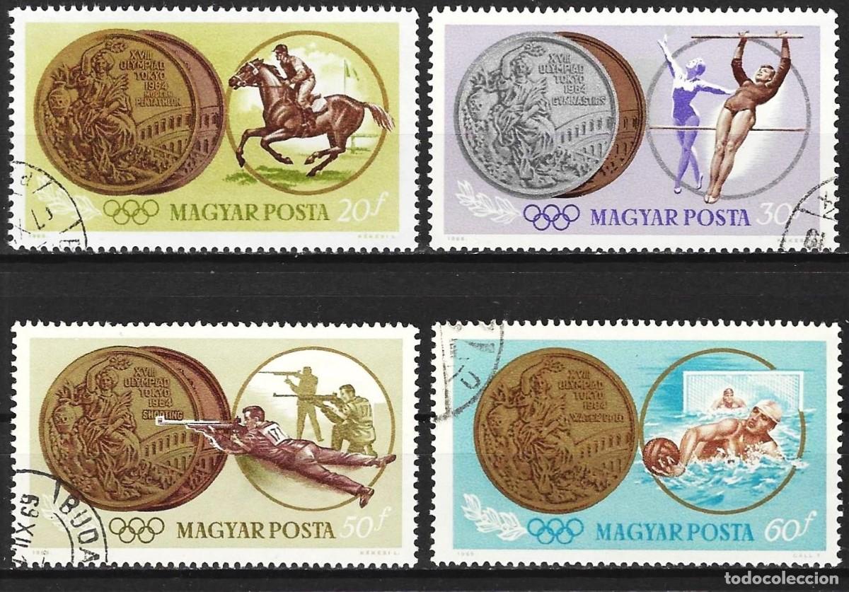 Sellos: Hungria 1965 - Mi 2089 a 2092 - YT 1700 a 1703 - Deporte : Juegos ol&iacute;mpicos de Tokio
