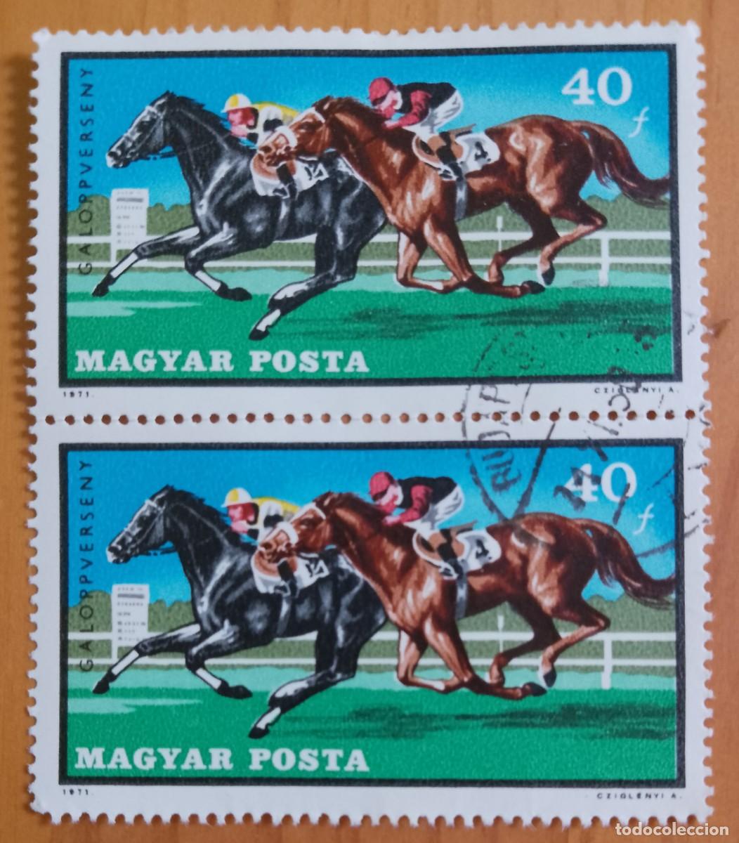 Sellos: HUNGRIA - 40 F - TIRA 2 SELLOS, CARRERA DE CABALLOS, A&Ntilde;O 1971, DEPORTES