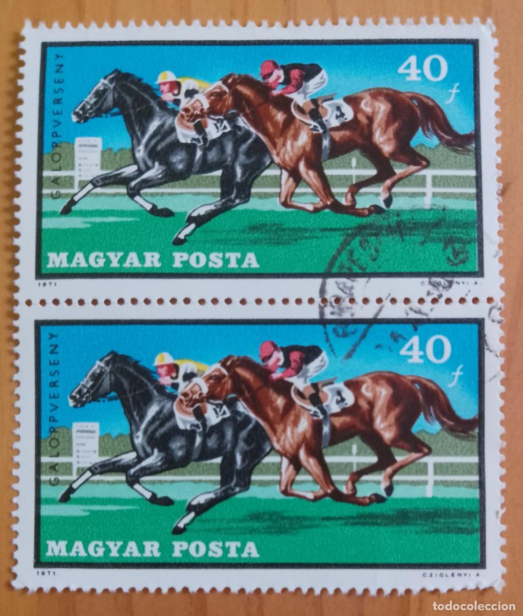 Sellos: HUNGRIA - 40 F - TIRA 2 SELLOS, CARRERA DE CABALLOS, A&Ntilde;O 1971, DEPORTES
