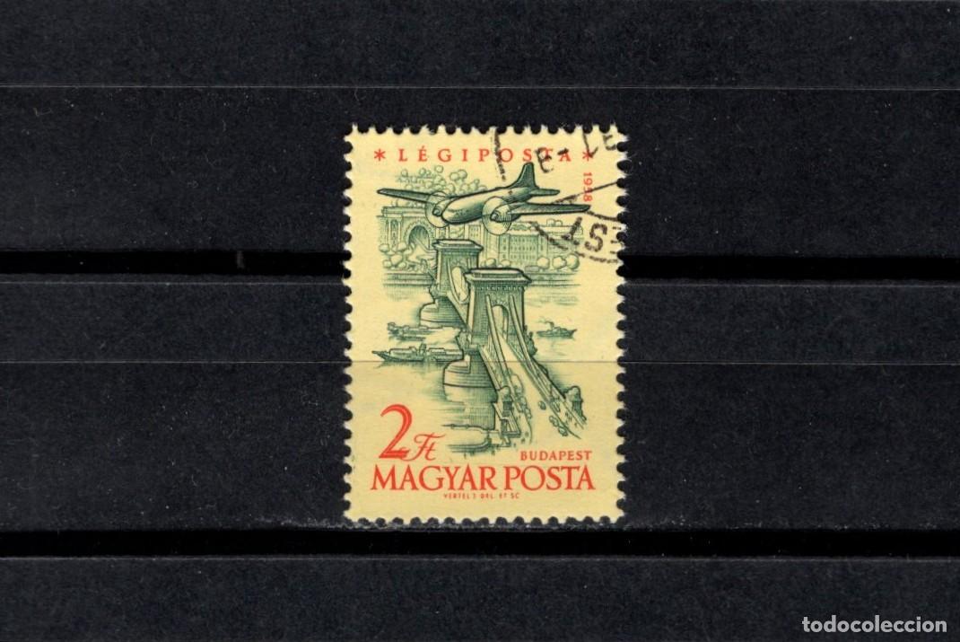 Sellos: Sello usado. Vista aerea Puente de las Cadenas de Budapest. Sello 2 forint. 1958. Yvert PA218.