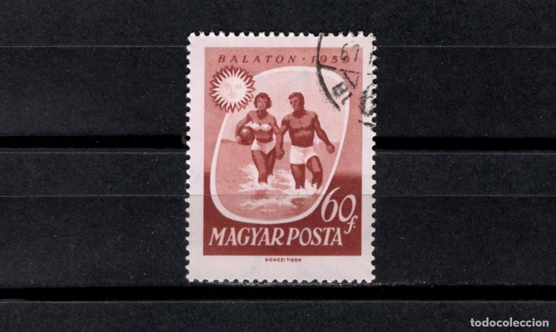 Sellos: Sello usado. Ba&ntilde;istas en lago Balaton. Sello de 60 filler. 1959 julio. Yvert 1305.