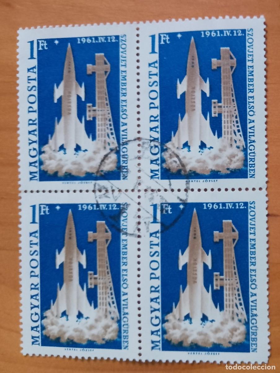 Sellos: HUNGRIA - V/F 1 FT - PROGRAMA ESPACIAL VOSTOK - 1961.IV.12 - TIRA CON 4 SELLOS