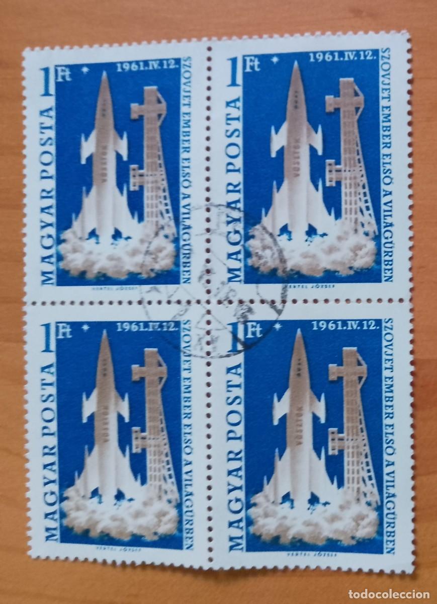 Sellos: HUNGRIA - V/F 1 FT - PROGRAMA ESPACIAL VOSTOK - 1961.IV.12 - TIRA CON 4 SELLOS