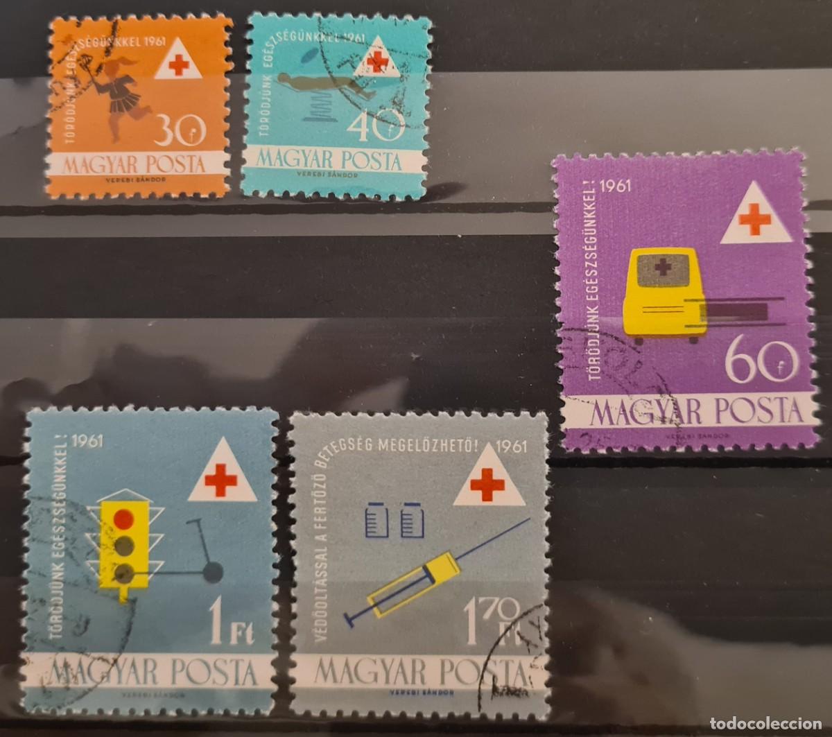 Sellos: Serie de sellos usados de Hungr&iacute;a 1961. Salud: Cruz Roja
