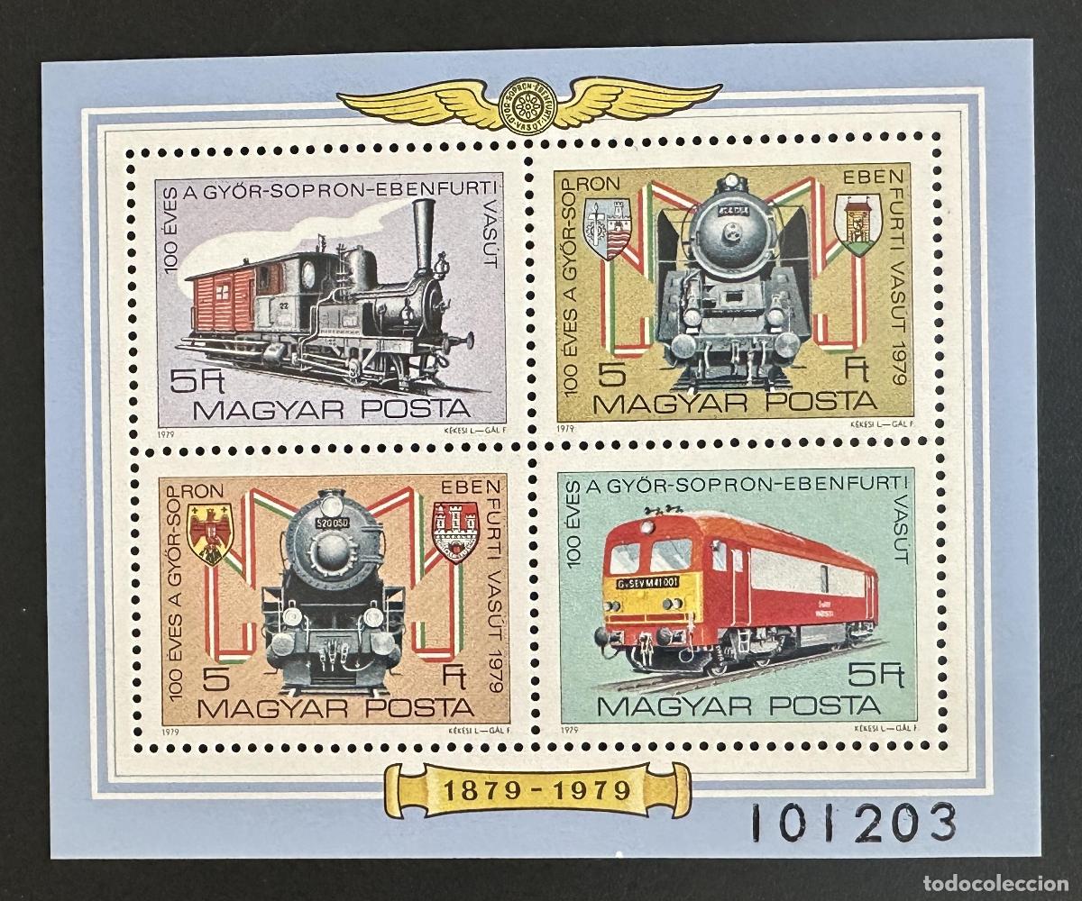 Sellos: Hungr&iacute;a 1979 Mi. Bl. 139 emisi&oacute;n conjunta tren locomotora ferroviaria