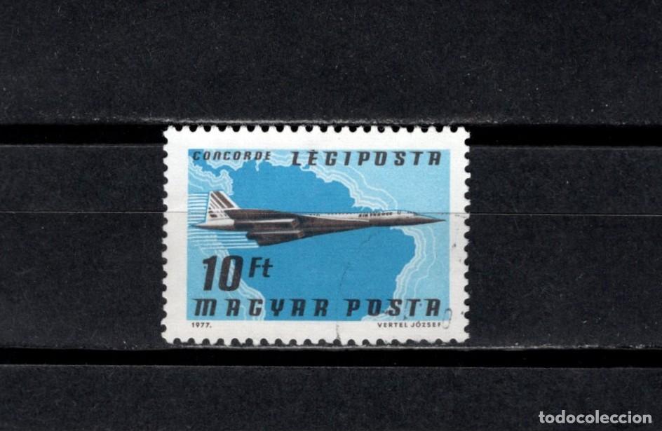 Sellos: Usado. Avi&oacute;n Concorde. Am&eacute;rica del Sur. Sello 10 florines. Octubre 1977. Yvert A398.
