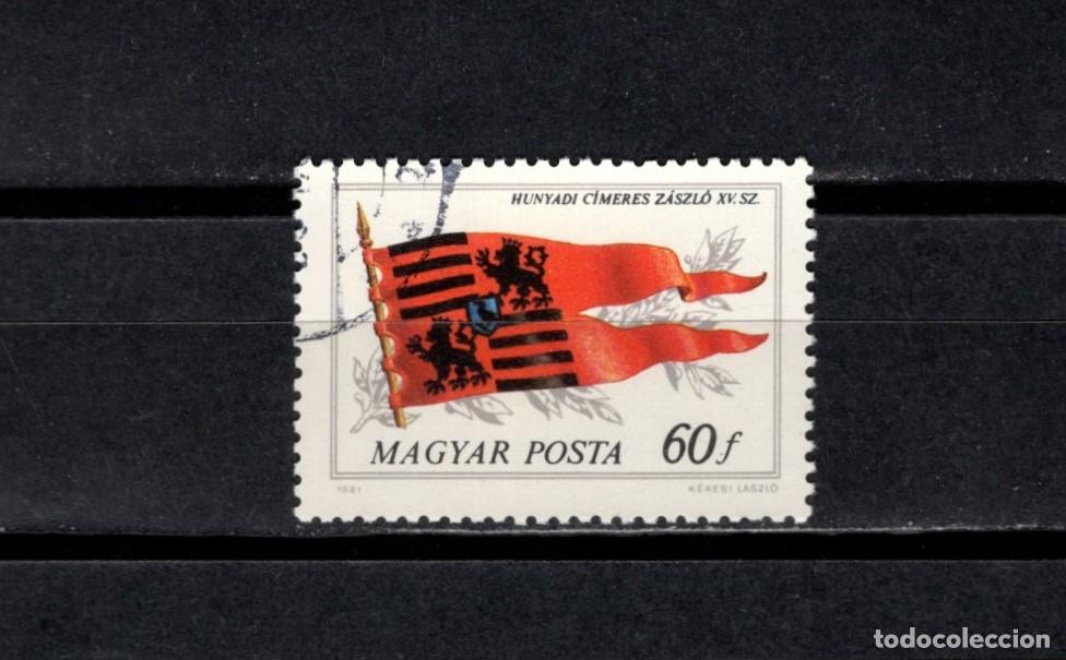 Sellos: Usado. Estandartes hist&oacute;ricos. Familia Hunyadi, siglo XV. Sello 60 filler. 1981 abril. Yvert 2755.