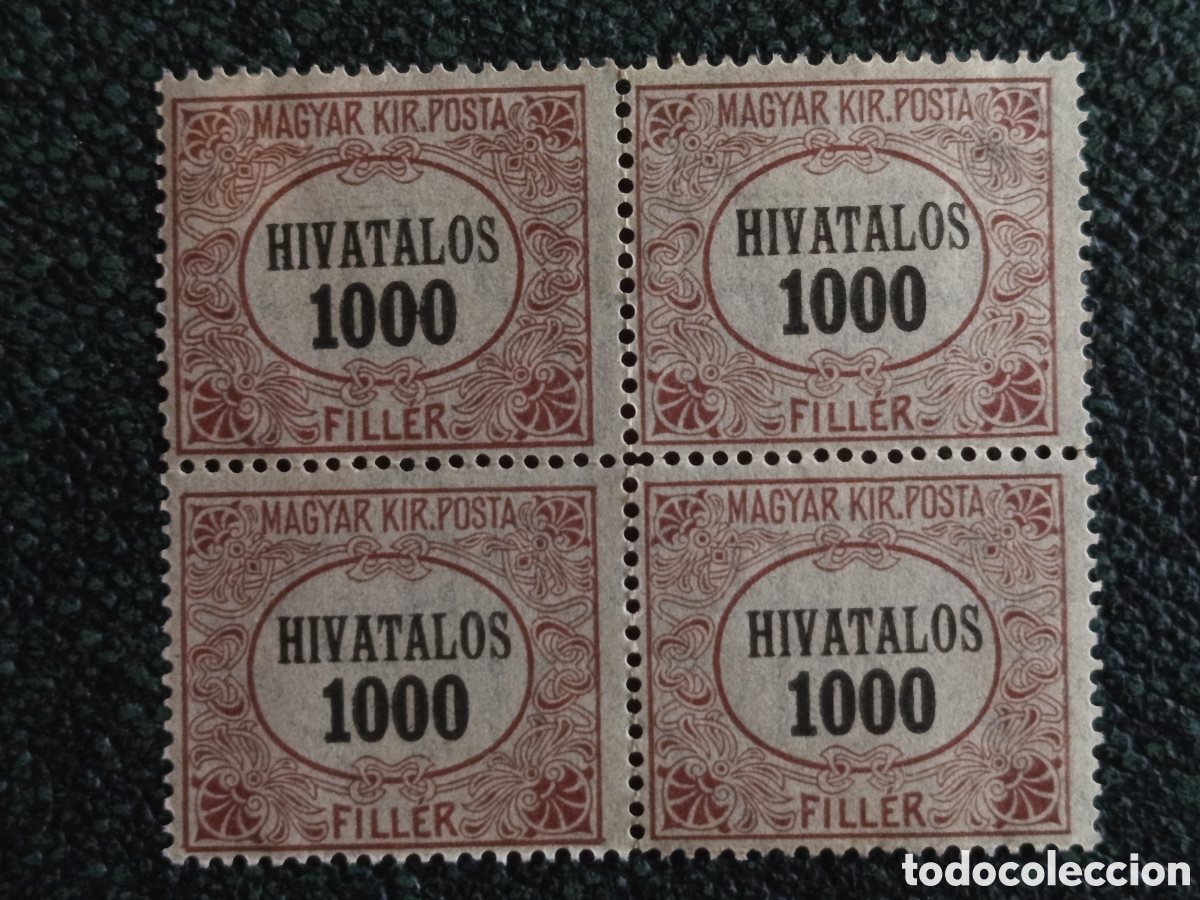 Sellos: Hungr&iacute;a 1924 Sello Oficial Hivatalos 1000 Fill&eacute;r (Bloque 4) - Scott #O12 / Yvert #O12 MNH