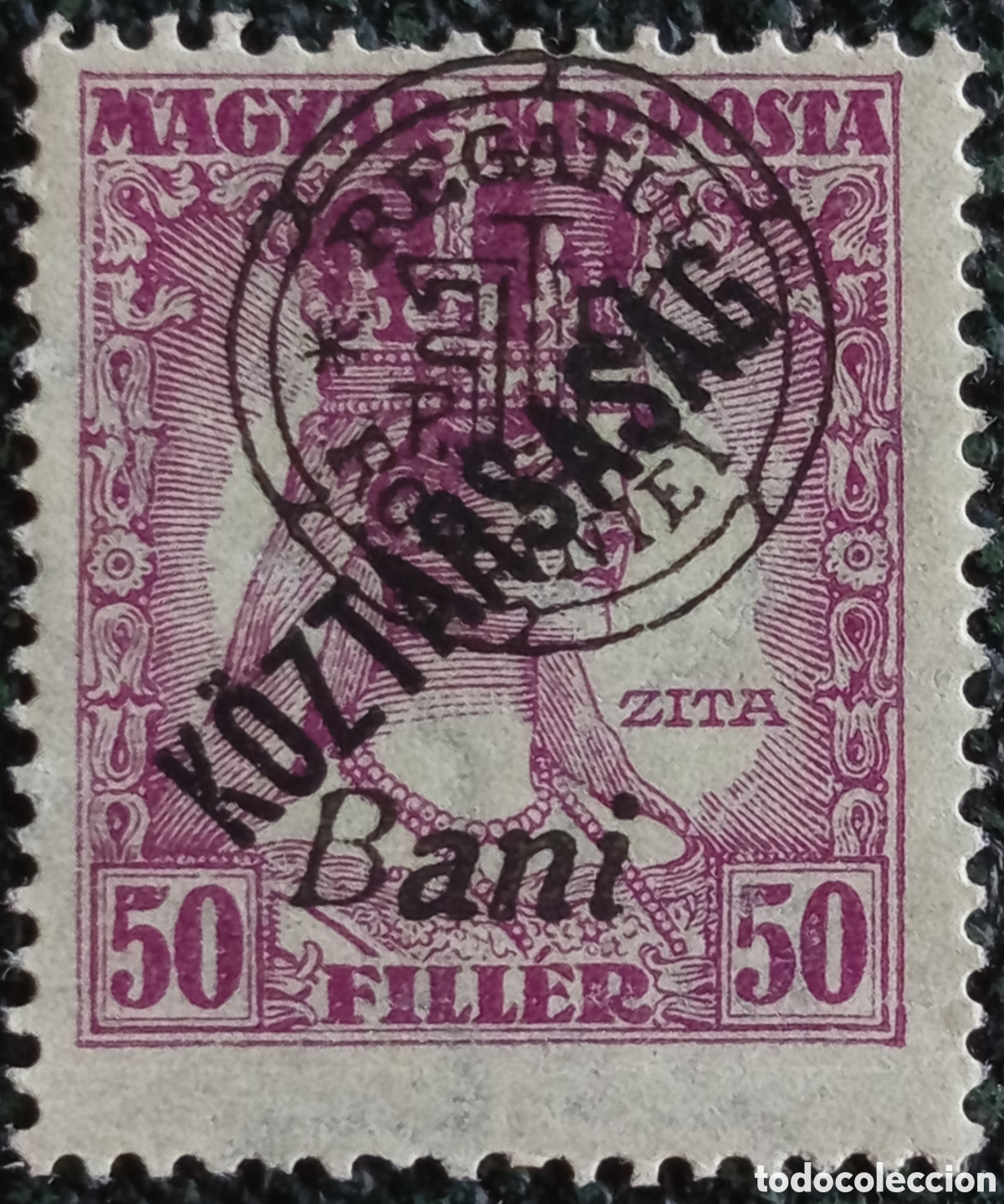 Sellos: Ruman&iacute;a Ocupaci&oacute;n de Hungr&iacute;a 1919 Sello Oradea 50b sobre 50f Reina Zita MNH