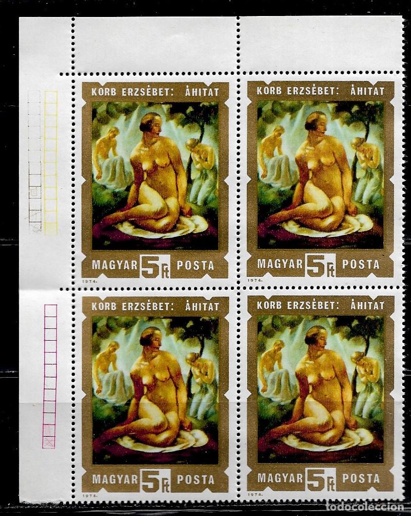 Sellos: HUNGRIA 1975, TEMA ARTE - PINTURAS - DESNUDOS. EN BLOQUE DE CUATRO. MNH.