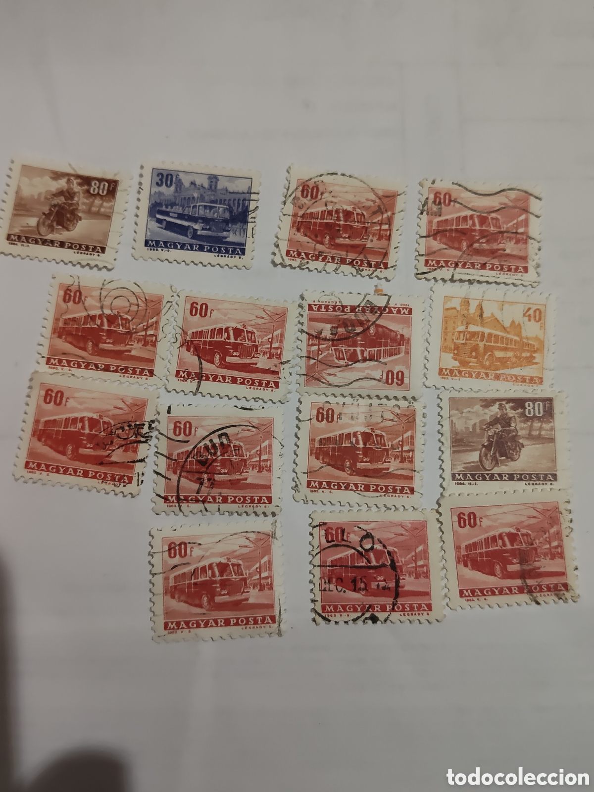 Timbres: 15 sellos de Hungr&iacute;a medios de transporte 1963