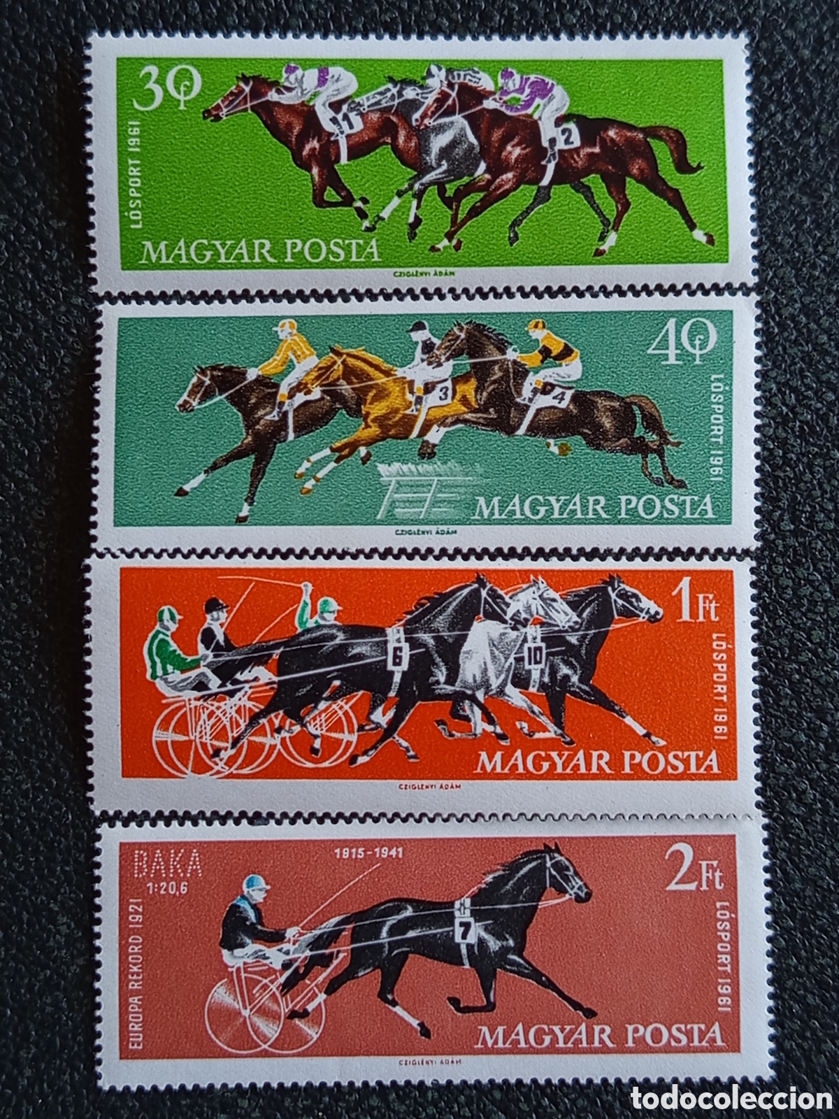 Sellos: Lote 4 Sellos Hungr&iacute;a 1961 Carreras de Caballos MNH - Scott 1406/09