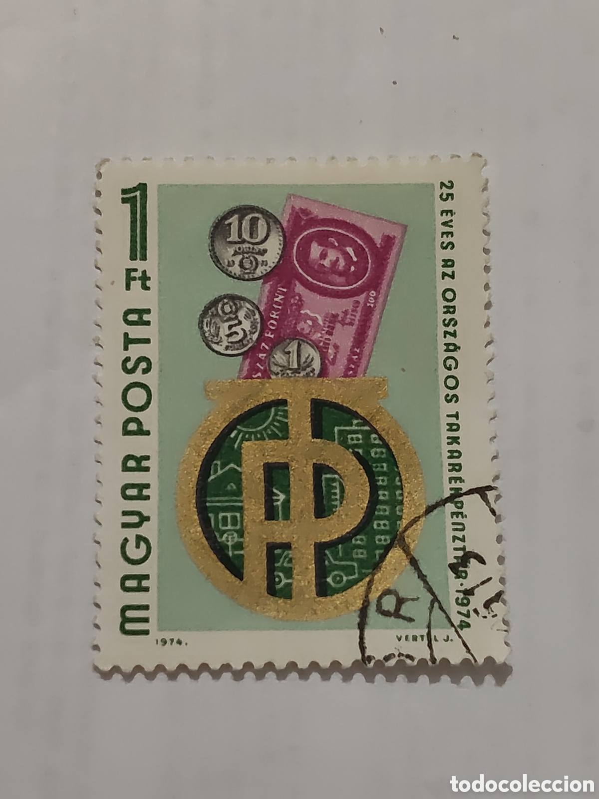 Sellos: Sello de Hungr&iacute;a 25 aniversario de la Caja Nacional de Ahorros 1974
