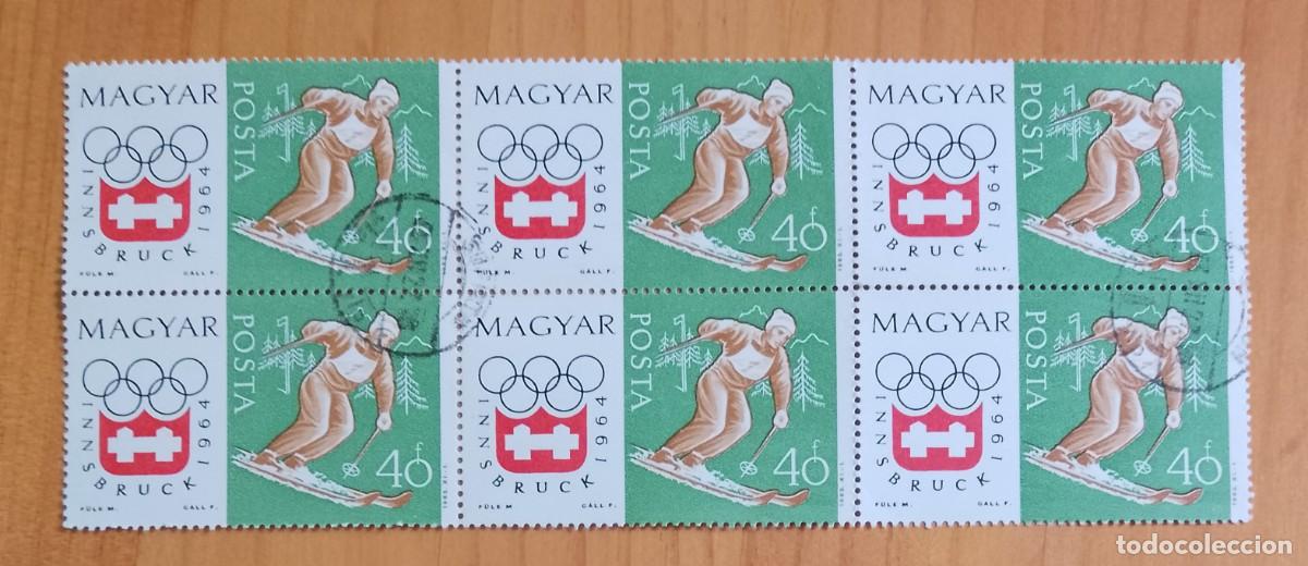 Sellos: HUNGR&Iacute;A - TIRA CON 6 SELLOS - INNSBRUCK 1964 JUEGOS OLIMPICOS DE INVIERNO, ESQUI - VER DESCRIPCI&Oacute;N