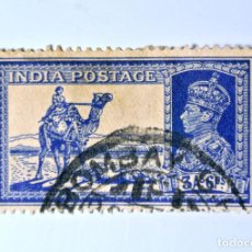 Sellos: ANTIGUO SELLO POSTAL INDIA 1937, 3'6 ANNA, REYES, MONARQUIA, CAMELLO, REY GEORGE VI, USADO. Lote 293504718