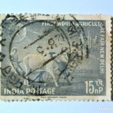 Sellos: SELLO POSTAL ANTIGUO INDIA 1959 15 NP 1RA FERIA AGRICOLA MUNDIAL DELHI - CONMEMORATIVO