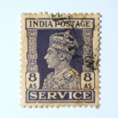 Sellos: SELLO POSTAL INDIA 1939, 8 ANNA, REY GEORGE VI VISTIENDO LA CORONA IMPERIAL DE LA INDIA, USADO. Lote 293900628
