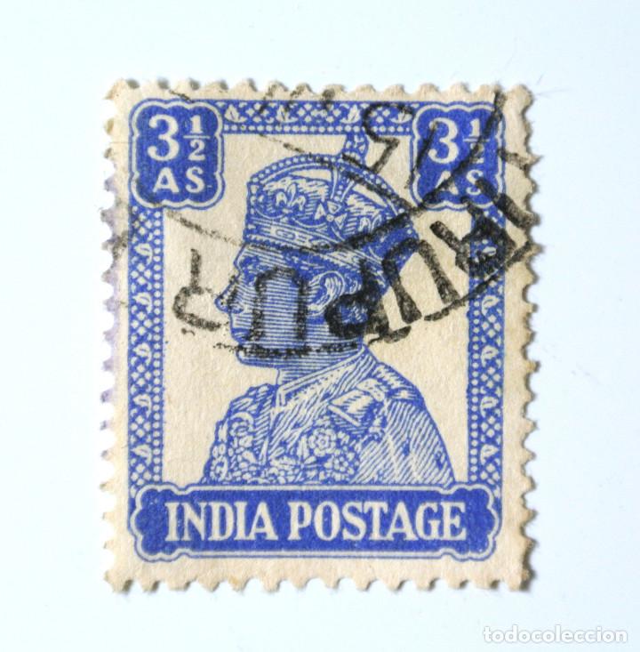 ANTIGUO SELLO POSTAL INDIA 1943, 3 1/2 ANNA, REYES, REY GEORGE VI CON CORONA IMPERIAL DE LA INDIA (Sellos - Extranjero - Asia - India)