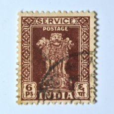 Sellos: SELLO POSTAL INDIA 1950 ,6 PS ,ARQUITECTURA LEONES CAPITAL DEL PILAR DE ASOKA. Lote 294092748