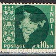 Sellos: INDIA IVERT Nº 76 (AÑO 1957), MAPA DE LA INDIA, USADO