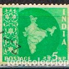 Sellos: INDIA IVERT Nº 74 (AÑO 1957), MAPA DE LA INDIA, USADO
