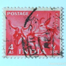 Sellos: SELLO POSTAL INDIA 1955 4 ANNA TORO BUEY CEBÚ BULLOCKS BOS PRIMIGENIUS INDICUS