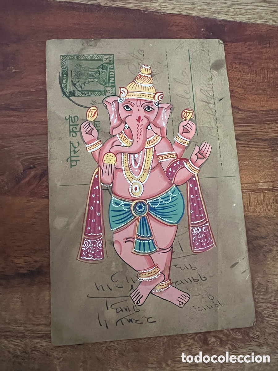 Sellos: Postal Antigua India Pintada a Mano - Foto 1