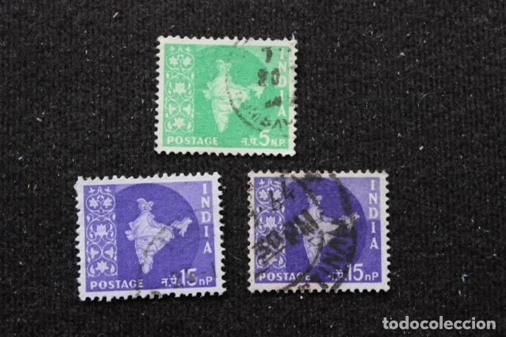 Sellos: 3 sellos India 1962 mapa de la India - Foto 1