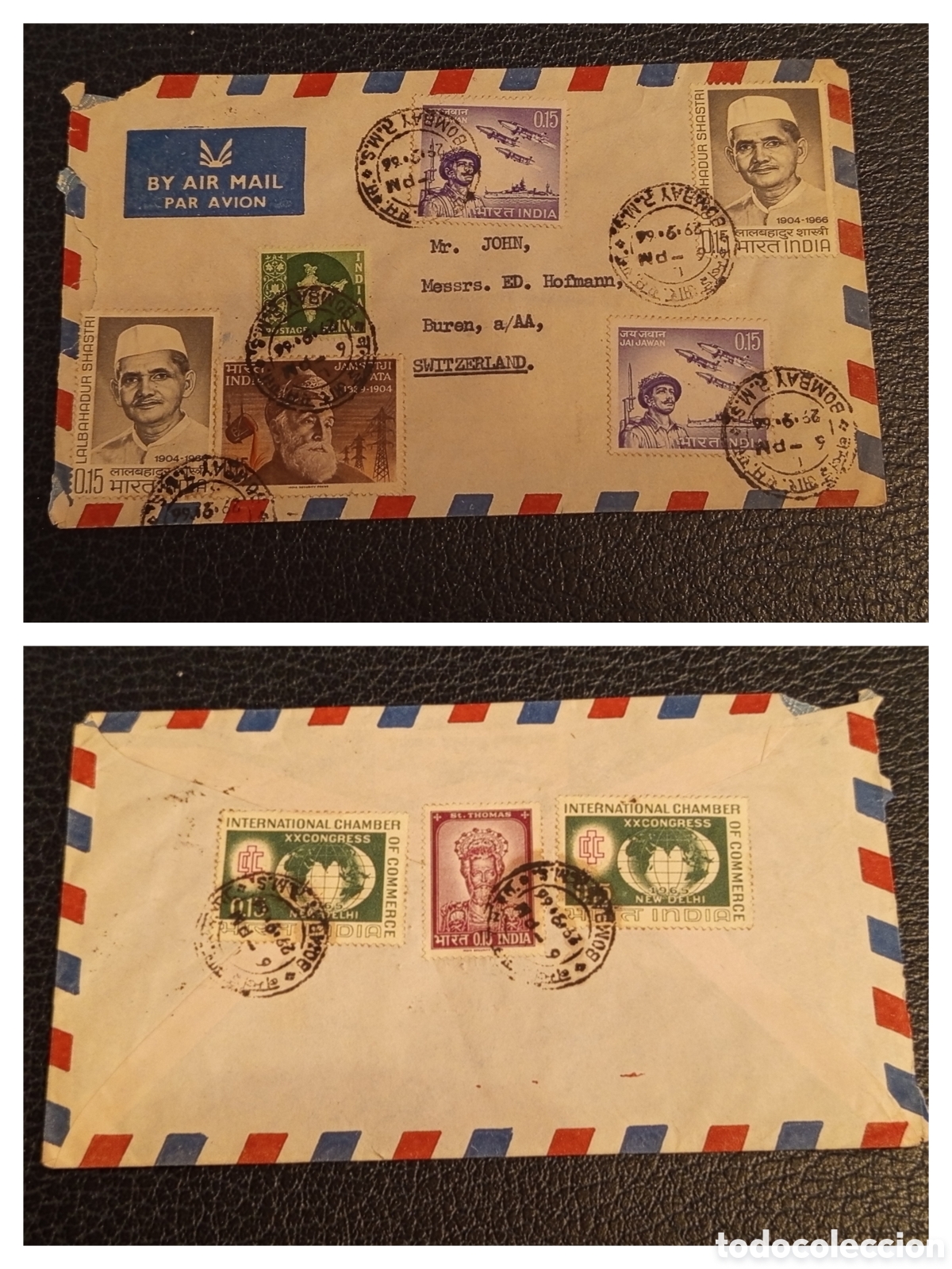 Sellos: Sobre Antiguo India 1966 - Filatelia y Correo A&eacute;reo Internacional