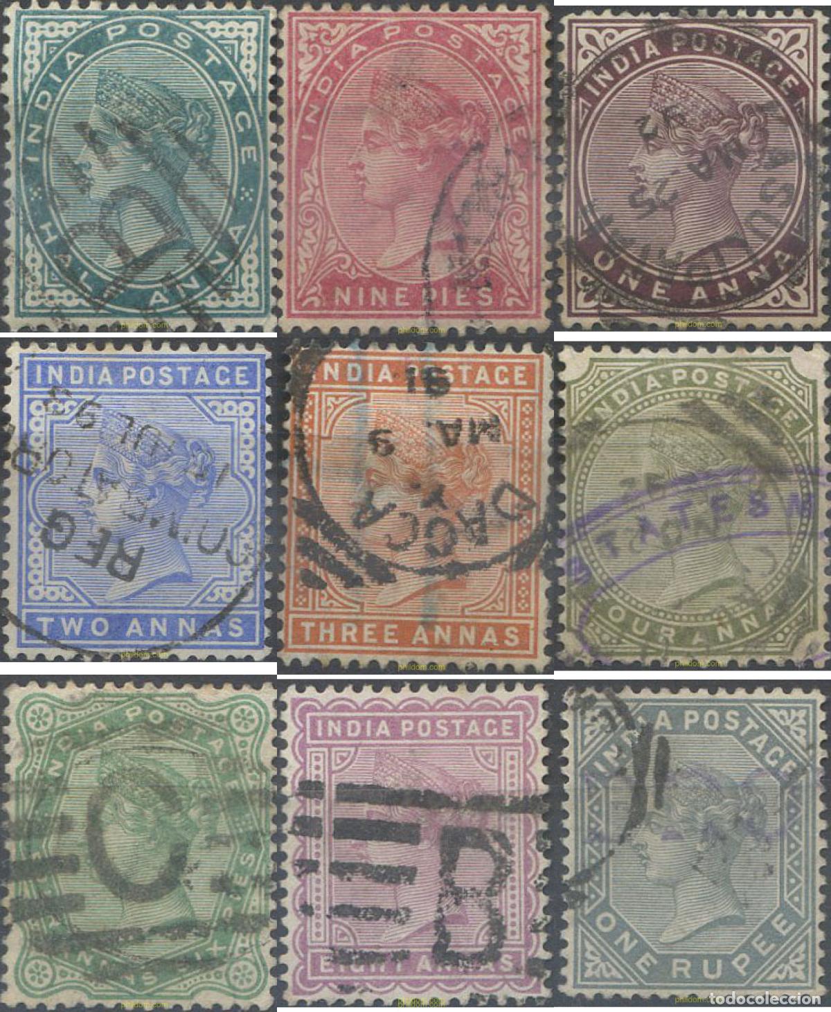 Sellos: 661025 USED INDIA INGLESA 1882 INDIA POSTAGE, FILIGRANA ESTRELLA