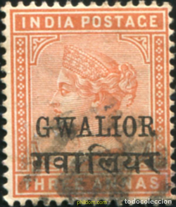 Sellos: 786214 USED GWALIOR 1886 SELLOS DE INDIA INGLESA DEL 1862-1892 SOBRECARGADOS.