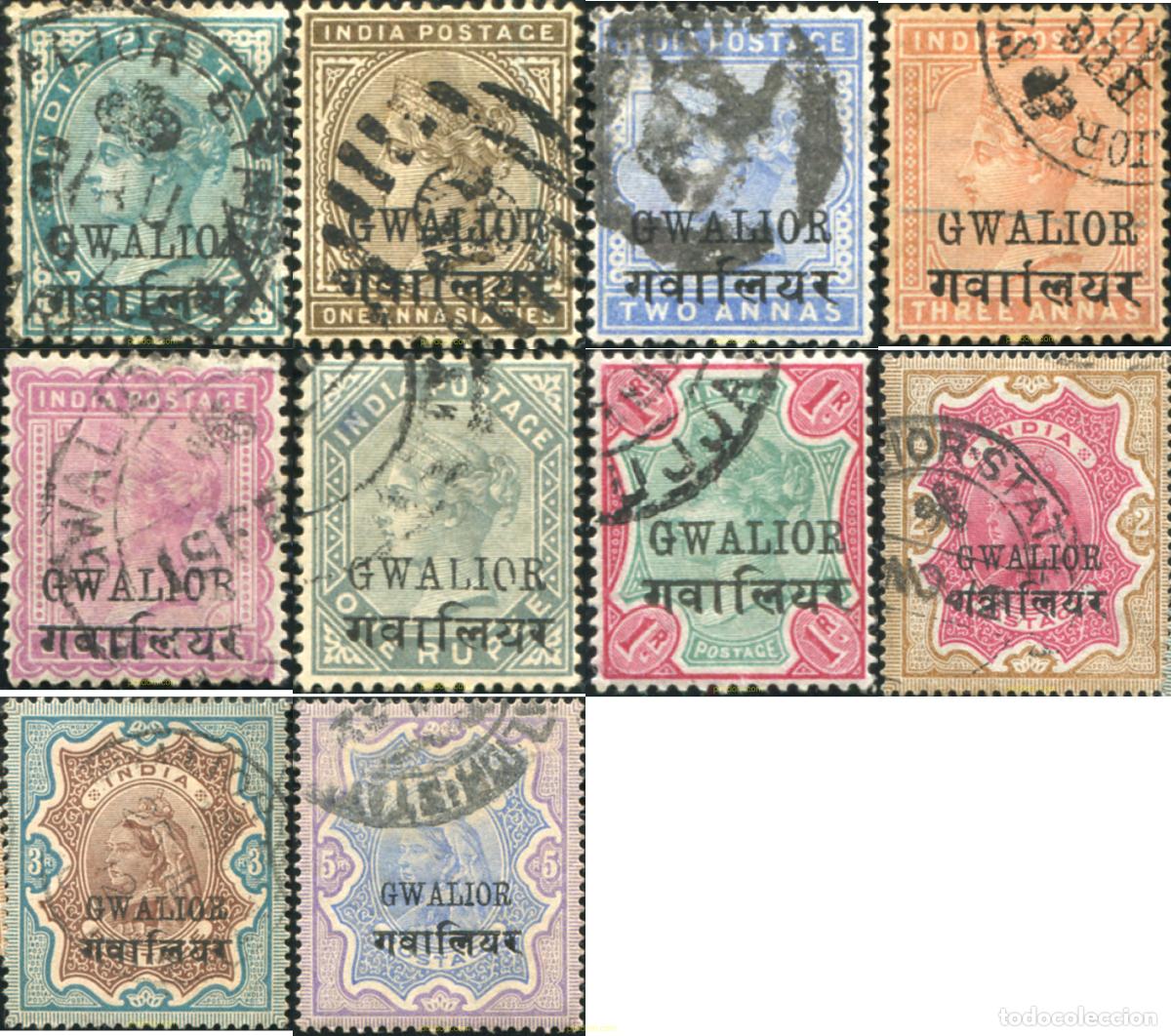 Sellos: 786217 USED GWALIOR 1886 SELLOS DE INDIA INGLESA DEL 1862-1892 SOBRECARGADOS.