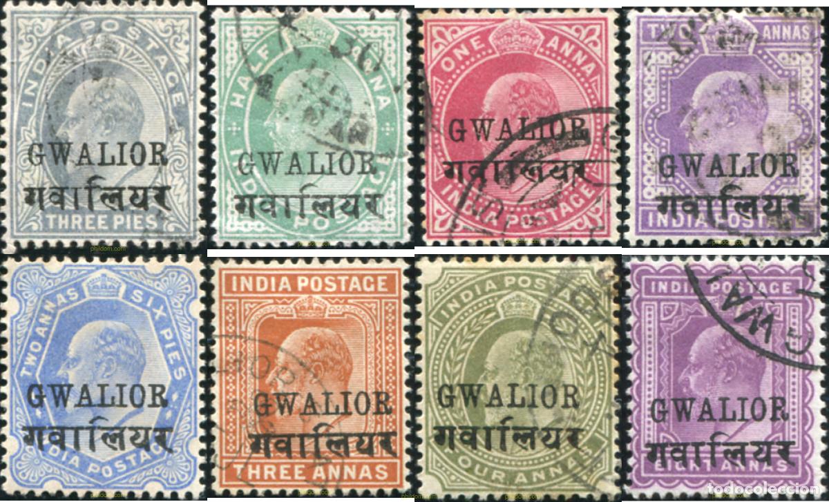 Sellos: 786268 USED GWALIOR 1903 SELLOS DEL 1902 SOBRECARGADOS