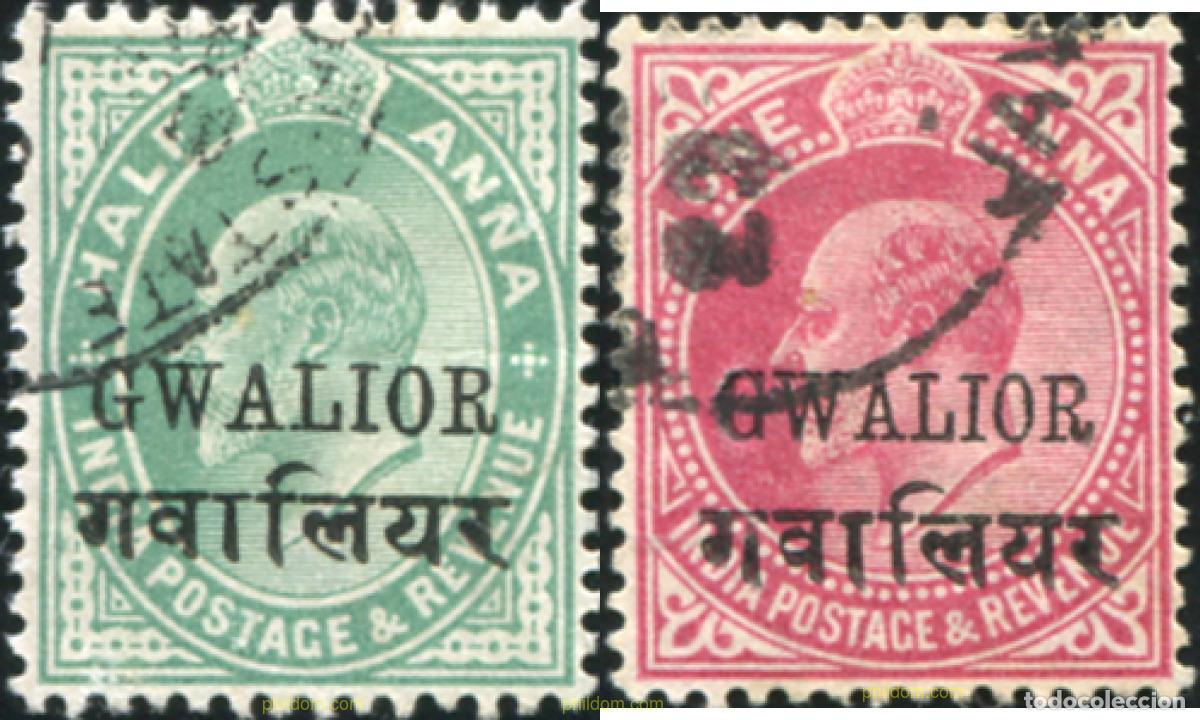 Sellos: 786271 USED GWALIOR 1907 SELLOS DE INDIA INGLESA DE 1906 SOBRACARGADOS