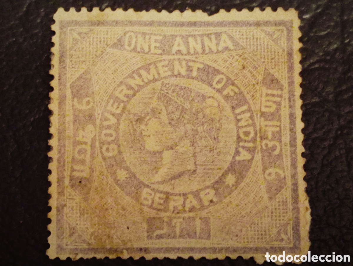 Sellos: Sello Fiscal India Brit&aacute;nica - Berar One Anna - Reina Victoria (c. 1880-1900)