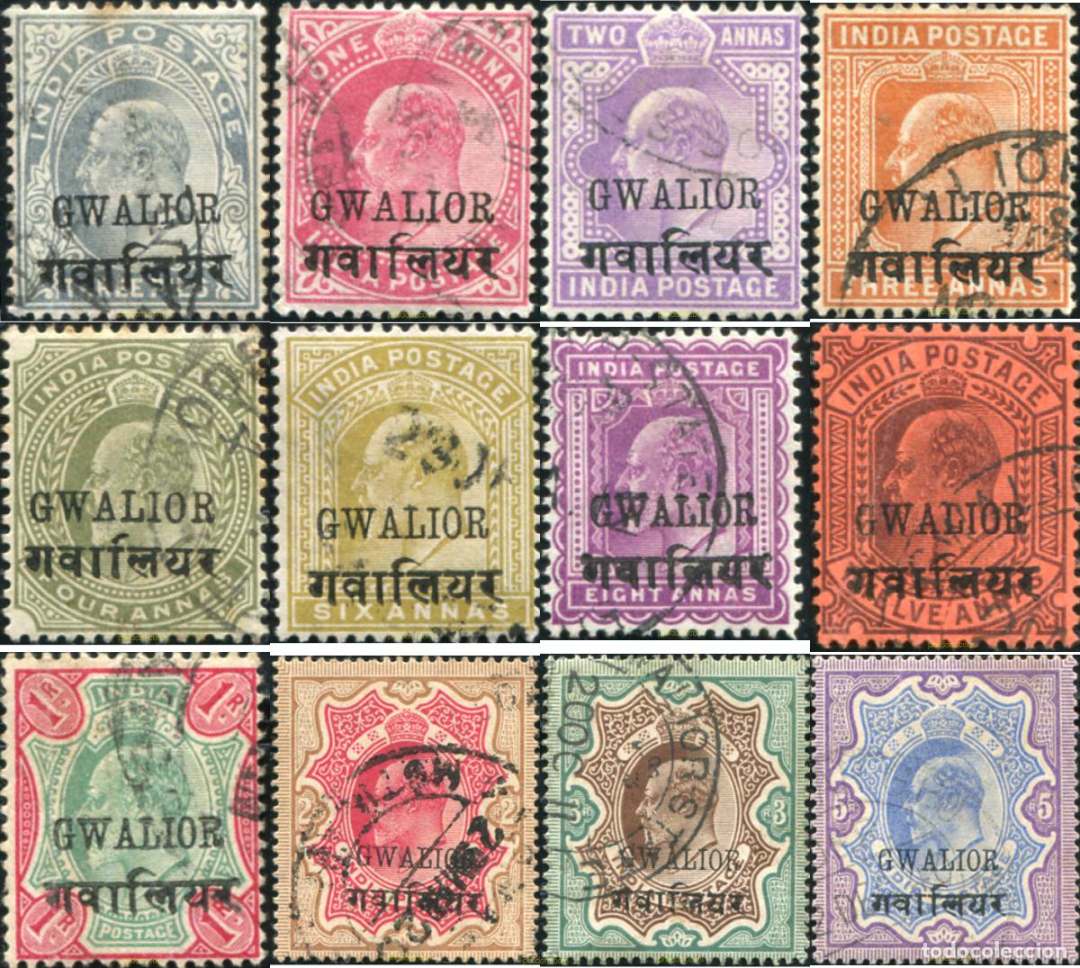 Sellos: 786597 USED GWALIOR 1903 SELLOS DEL 1902 SOBRECARGADOS