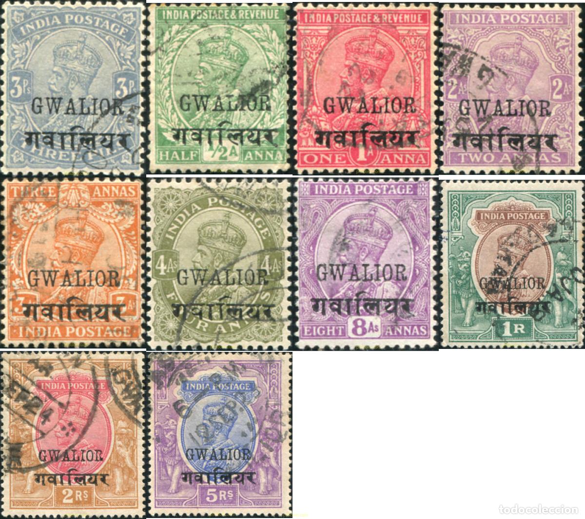 Sellos: 786600 USED GWALIOR 1912 SELLOS DE INDIA INGLESA DE 1911-26 SOBRECARGADOS