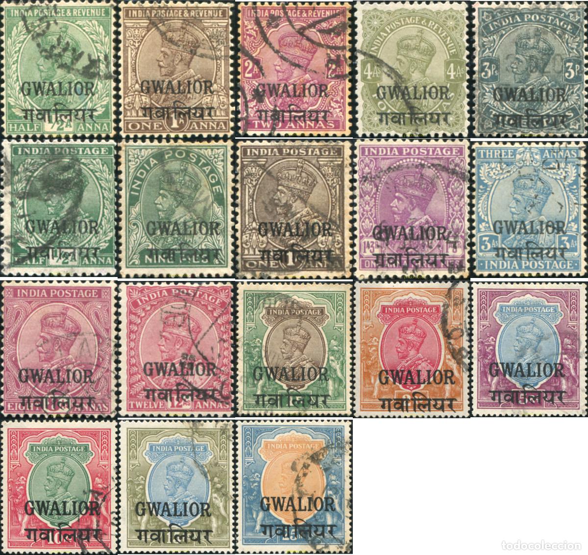 Sellos: 786631 USED GWALIOR 1928 SELLOS DE INDIA INGLESA DE 1927-34 SOBRECARGADOS